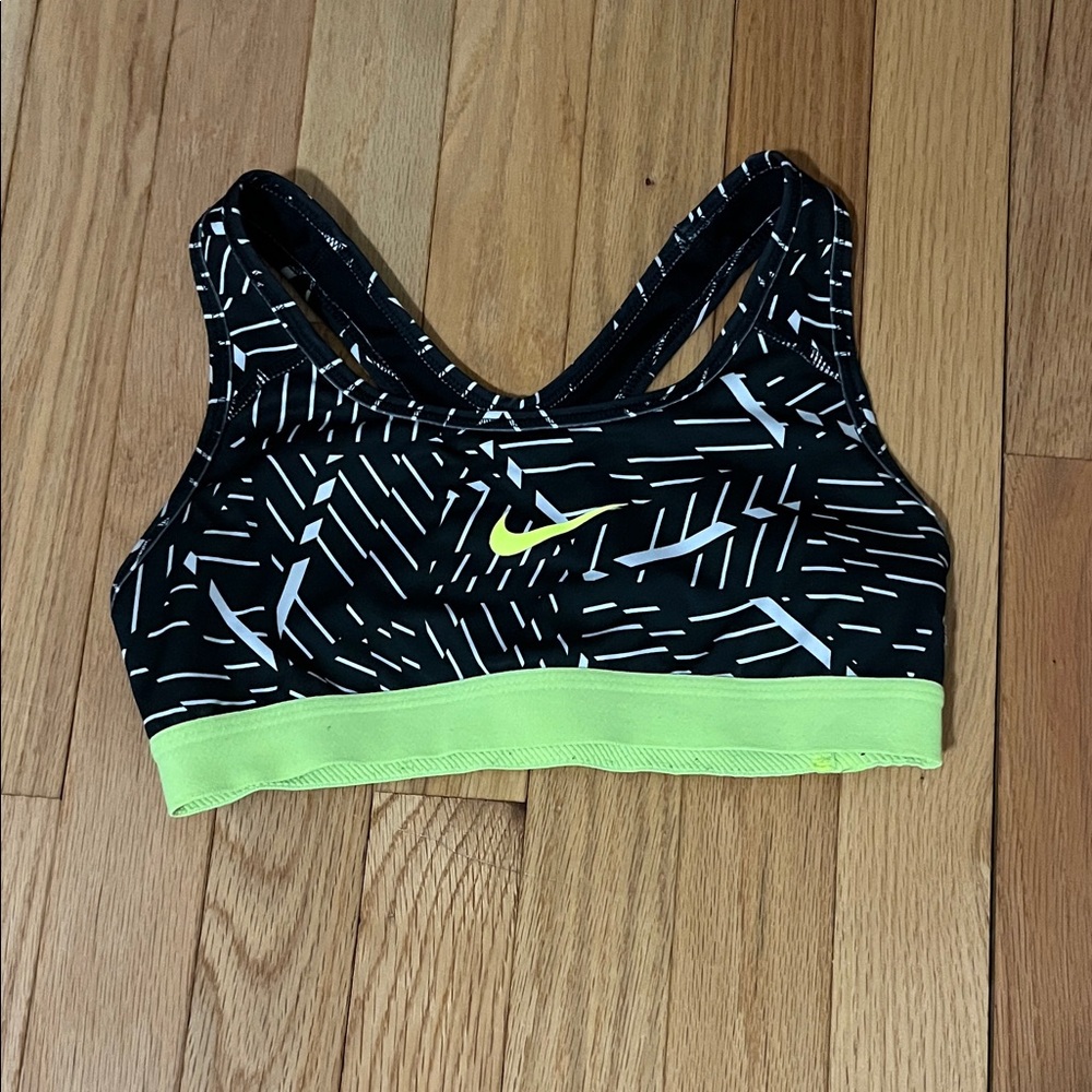 Nike Women's Black and Neon Green Swim Top